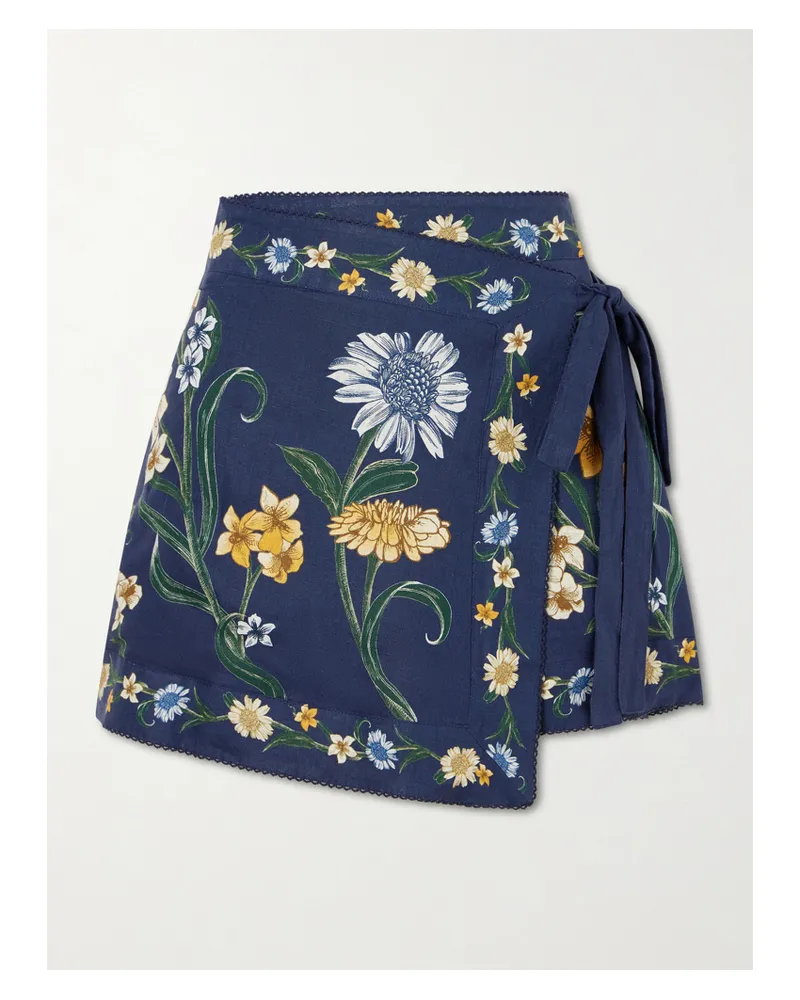 AGUA BENDITA Luna Floral-print Linen Pareo - Blue Blue