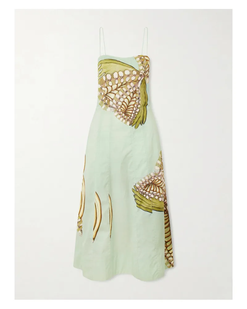 Ulla Johnson Vesela Paneled Printed Cotton-poplin Midi Dress - Green Green