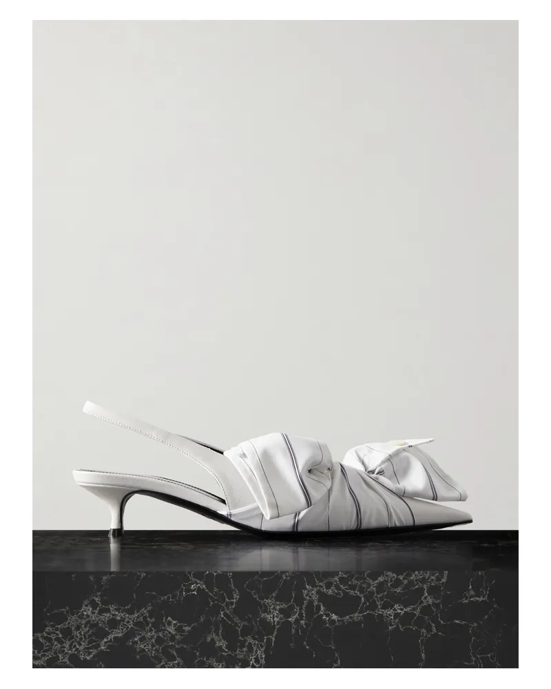 Balenciaga Striped Poplin-trimmed Leather Slingback Pumps - White White