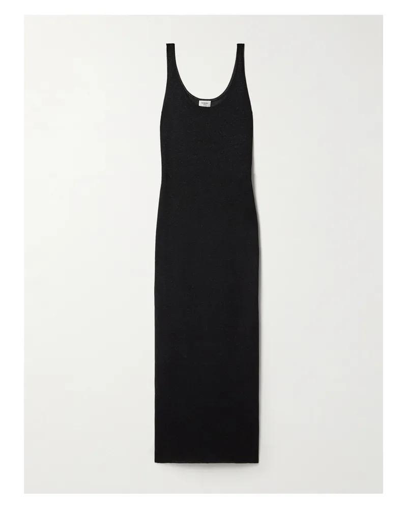 Saint Laurent Metallic Knitted Maxi Dress - Black Black