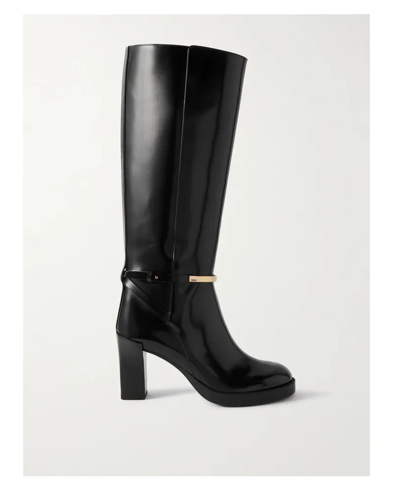 TOD'S Gomma Kniehohe Stiefel Aus Leder Mit Verzierung - Schwarz Schwarz