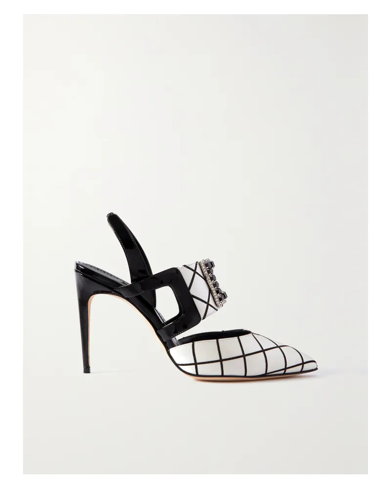 Manolo Blahnik Bimixpla 105 Slingback-pumps Aus Kariertem Satin Und Lackleder Mit Schnalle - Schwarz Schwarz