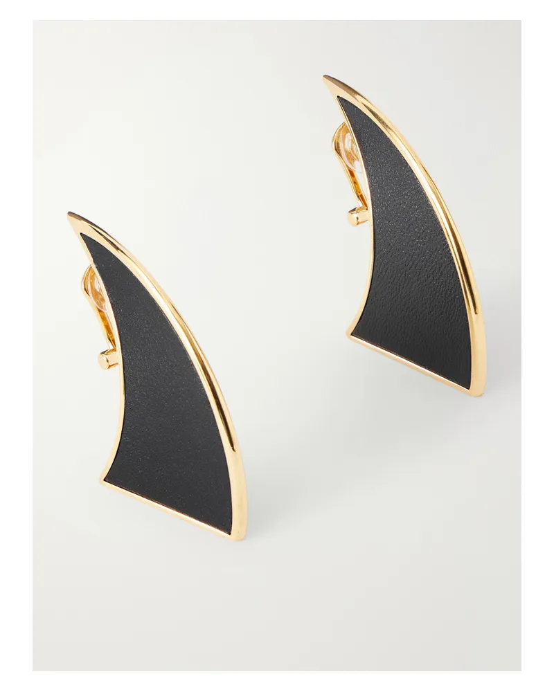 Alaïa Gold-tone Leather Earrings - Black Black