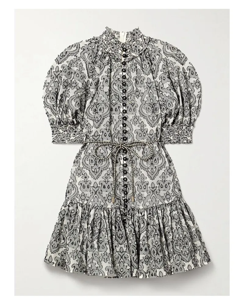 Zimmermann Wylie Minikleid Aus Baumwolle Mit Stickereien Und Bindegürtel - Grau Grau