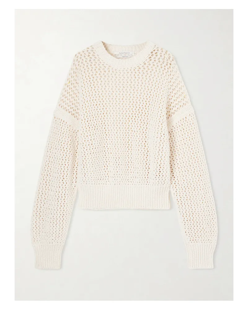 Another Tomorrow Pullover Aus Baumwolle In Lochstrick - Ecru Ecru