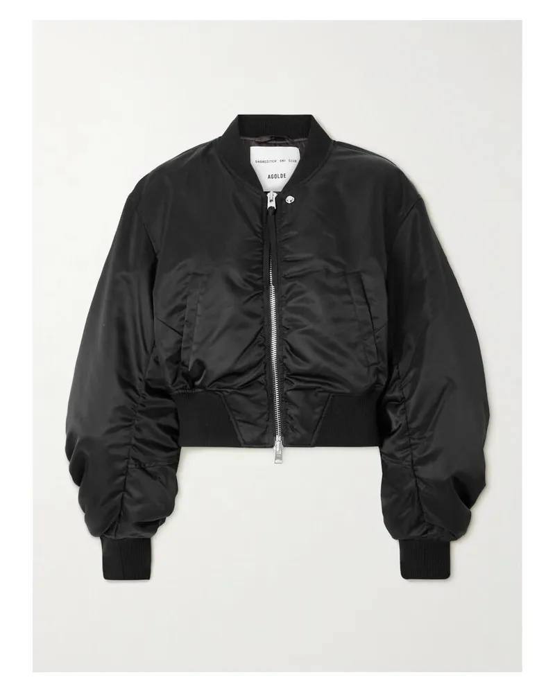 AGOLDE Shoreditch Ski Club Jett Verkürzte Bomberjacke Aus Glänzendem, Recyceltem Twill - Schwarz Schwarz
