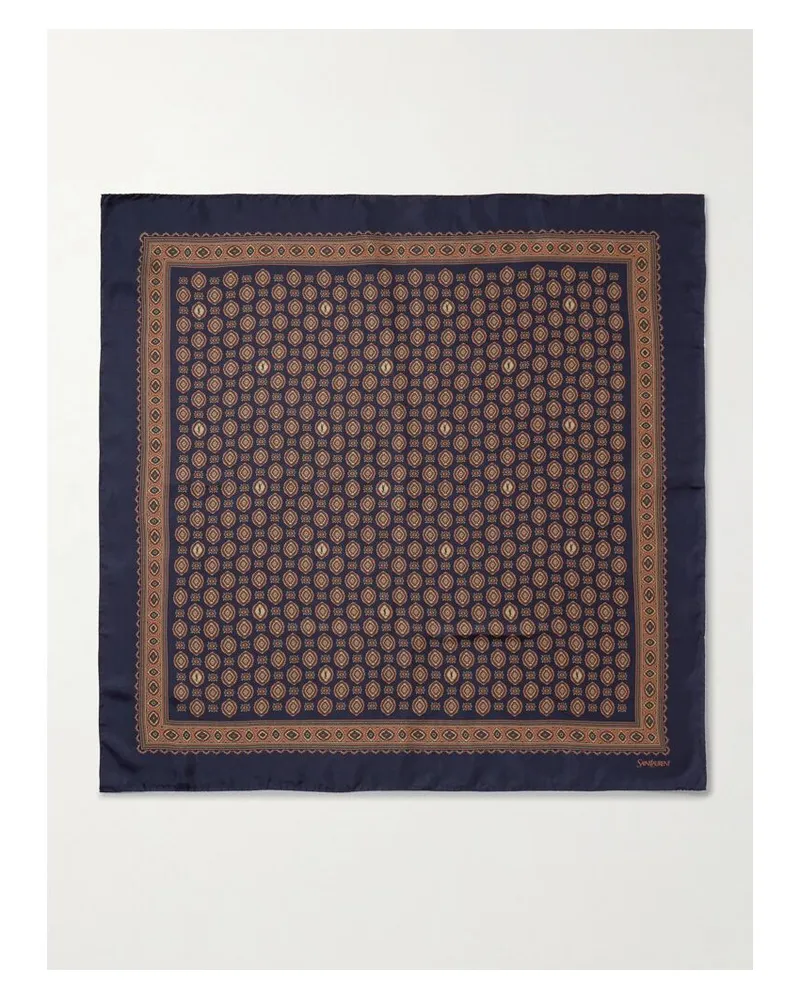 Saint Laurent Tuch Aus Bedrucktem Seiden-twill - Blau Blau