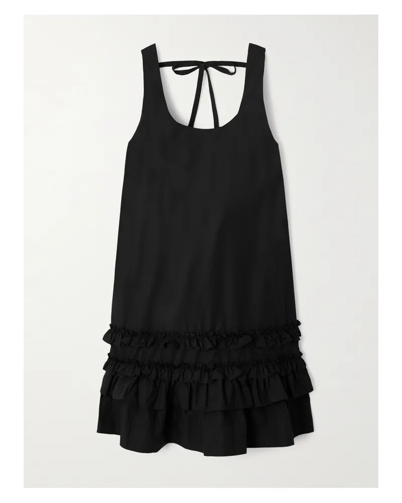 Ganni Minikleid Aus Biobaumwollpopeline Mit Rüschen - Schwarz Schwarz