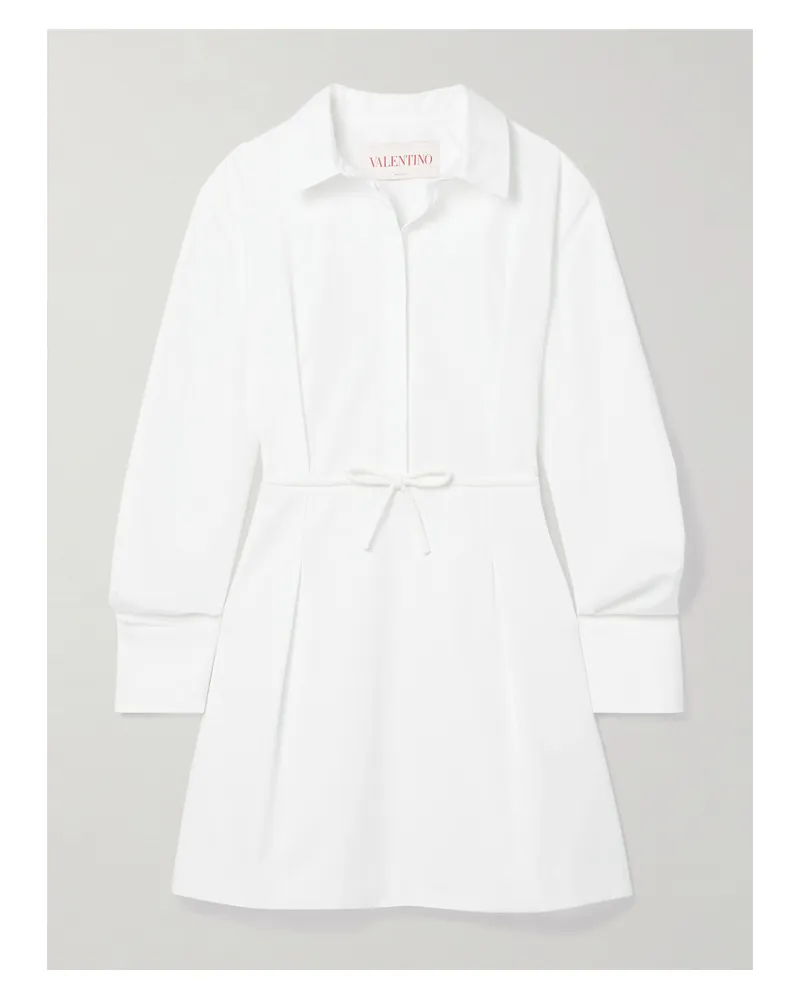 Valentino Garavani Mini-hemdblusenkleid Aus Baumwollpopeline Mit Falten Und Schleife - Weiß Weiß
