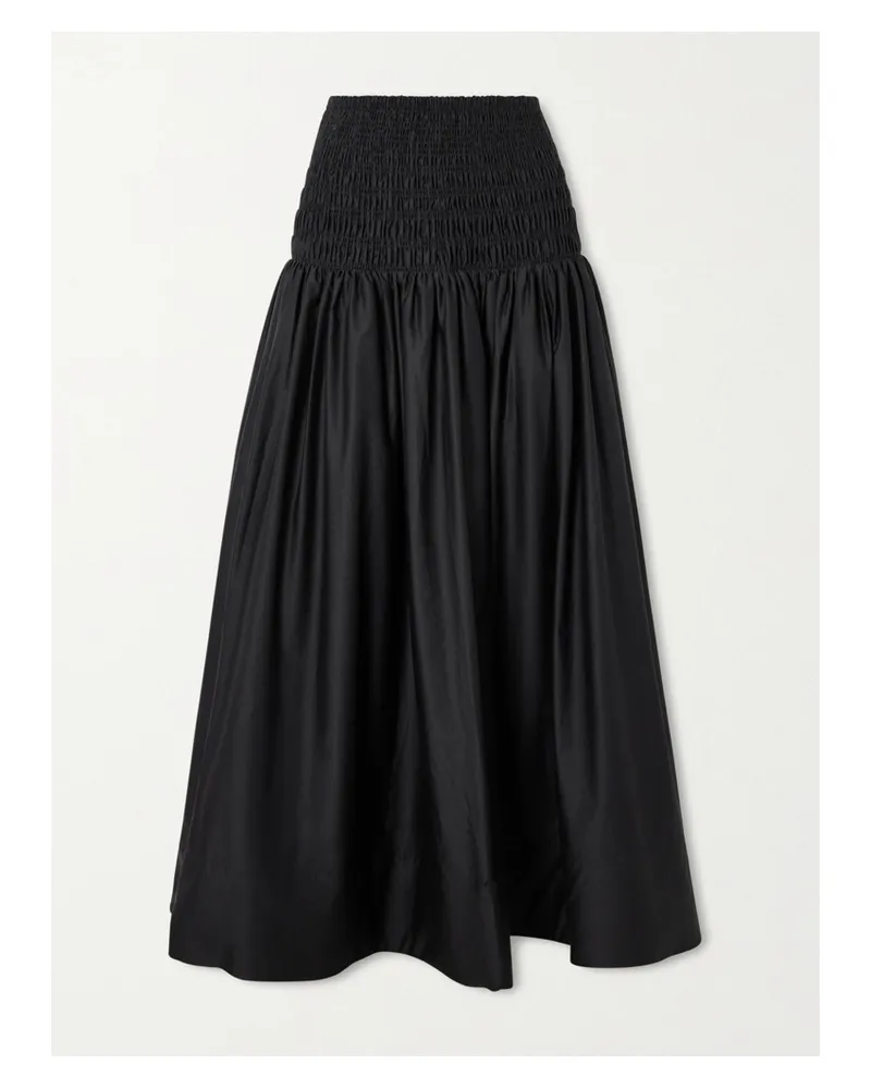 Self-Portrait Midirock Aus Baumwollsatin Mit Raffungen - Schwarz Schwarz