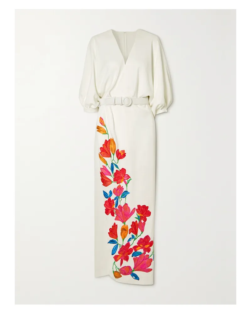 COSTARELLOS Zinnia Maxikleid Aus Crêpe Mit Stickereien Und Wickeleffekt - Weiß Weiß