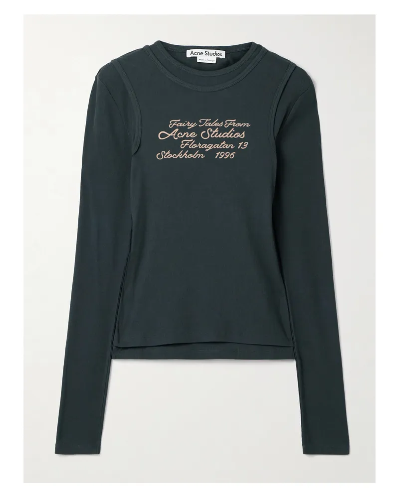 Acne Studios Mehrlagiges Oberteil Aus Geripptem Jersey Aus Einer Biobaumwollmischung Mit Print - Schwarz Schwarz