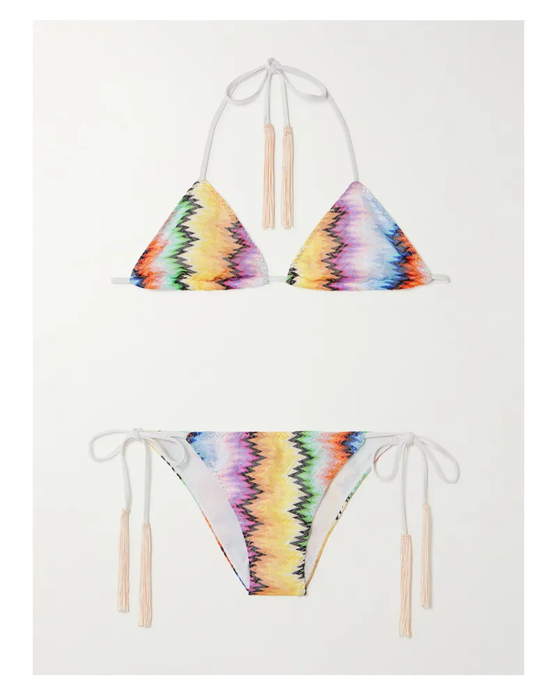 Missoni Mare Triangel-bikini Aus Gestreiftem Häkelstrick Mit Fransen - Mehrfarbig Mehrfarbig