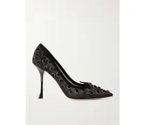 I Love Vivier Suede-trimmed Flocked Mesh Pumps - Black