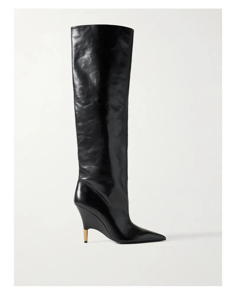KHAITE Bella Leather Knee Boots - Black Black