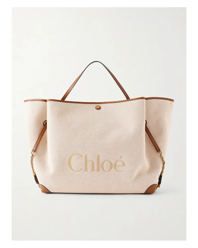 Chloé Leather-trimmed Canvas Tote Bag - Neutrals Neutrals