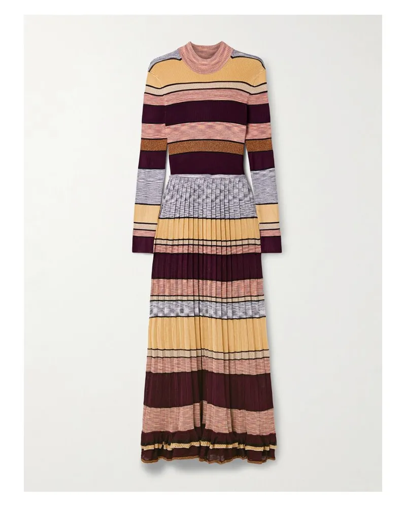 Ulla Johnson Evangeline Maxikleid Aus Metallic-strick Mit Stehkragen, Falten Und Streifen - Mehrfarbig Mehrfarbig