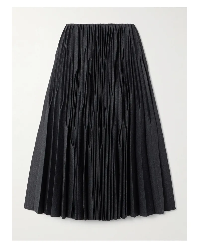 Alaïa Pleated Wool Midi Skirt - Gray Gray