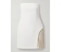 Trägerloses Minikleid Aus Cady Mit Tülleinsatz Und Verzierungen - Weiß
