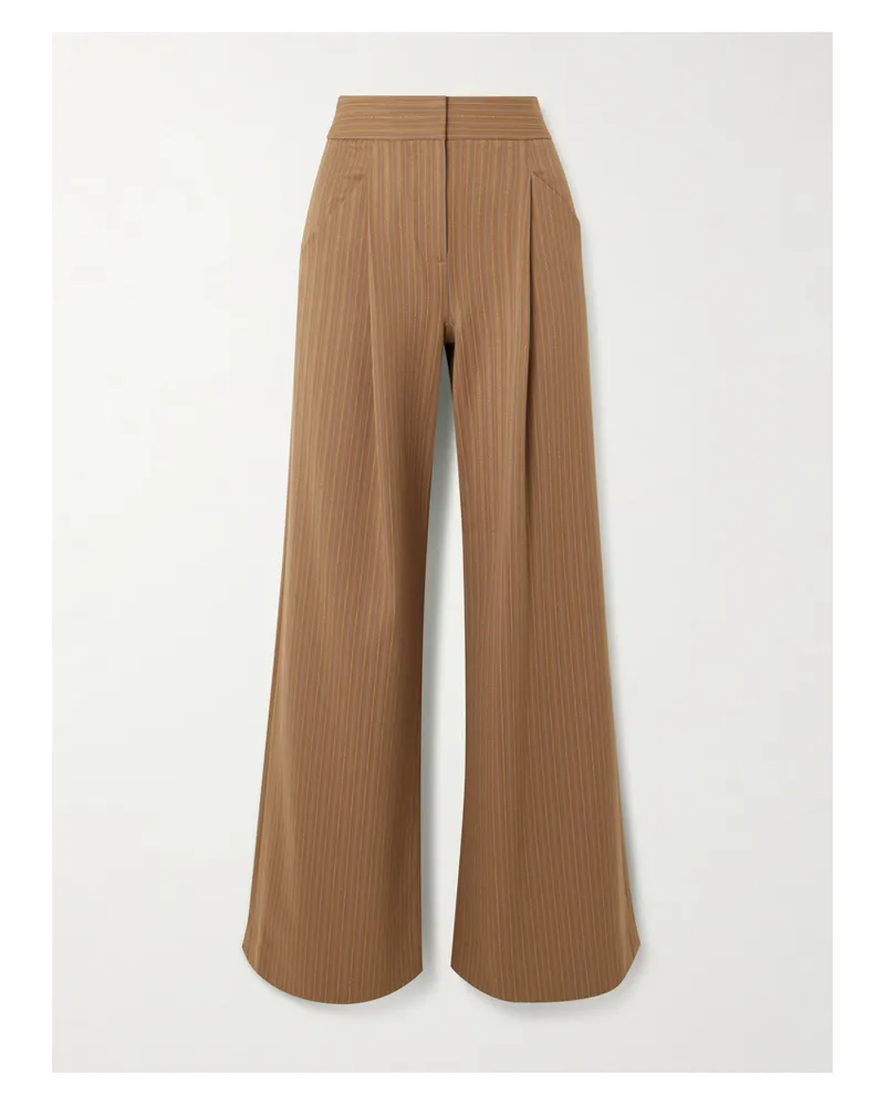 Veronica Beard Rimini Pleated Pinstriped Woven Wide-leg Pants - Brown Brown