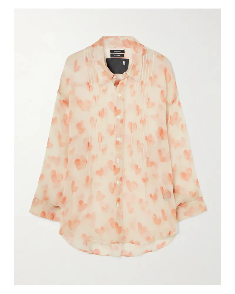 R13 Hemd Aus Bedruckter Seide Mit Biesen - Creme Creme