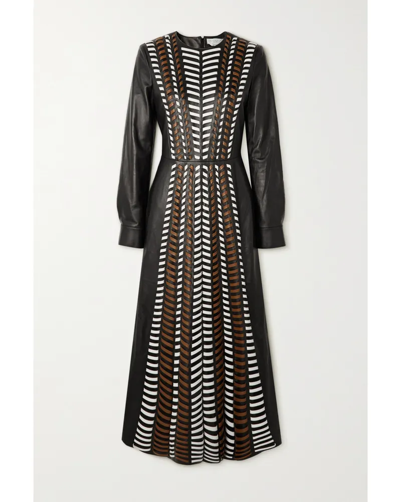 Gabriela Hearst Net Sustain Julian Maxikleid Aus Leder Mit Details Im Überwendlichstich - Schwarz Schwarz
