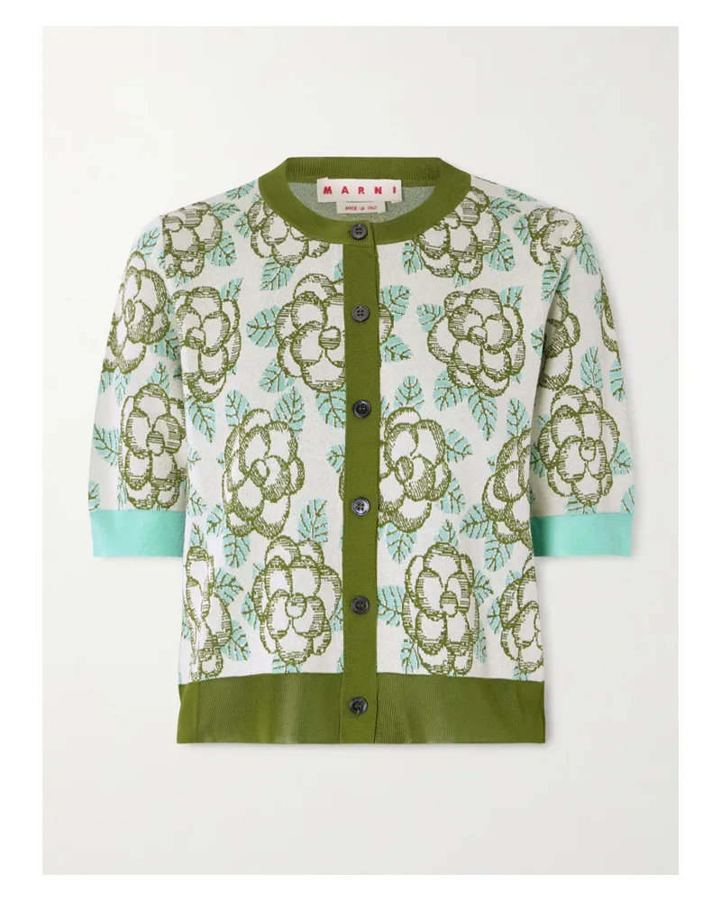 Marni Jacquard-knit Cotton Cardigan - Green Green
