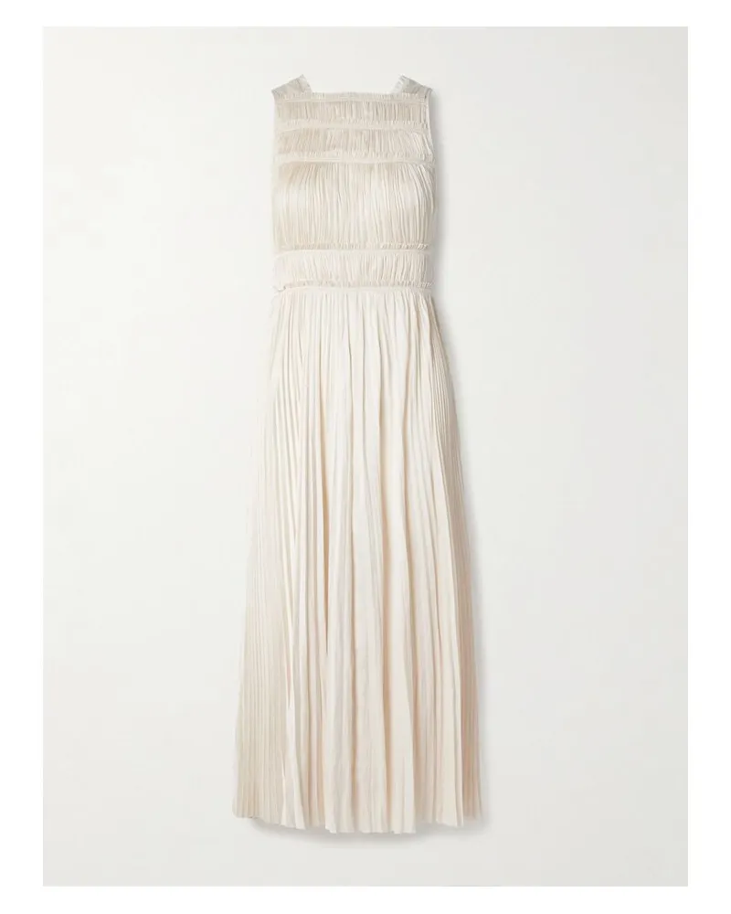 Ulla Johnson Elle Midikleid Aus Plissiertem Satin - Ecru Ecru