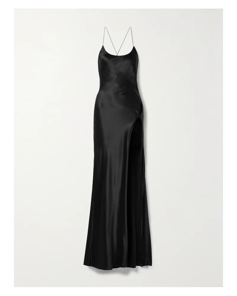 Michael Lo Sordo Robe Aus Seidensatin Mit Kristallen - Schwarz Schwarz