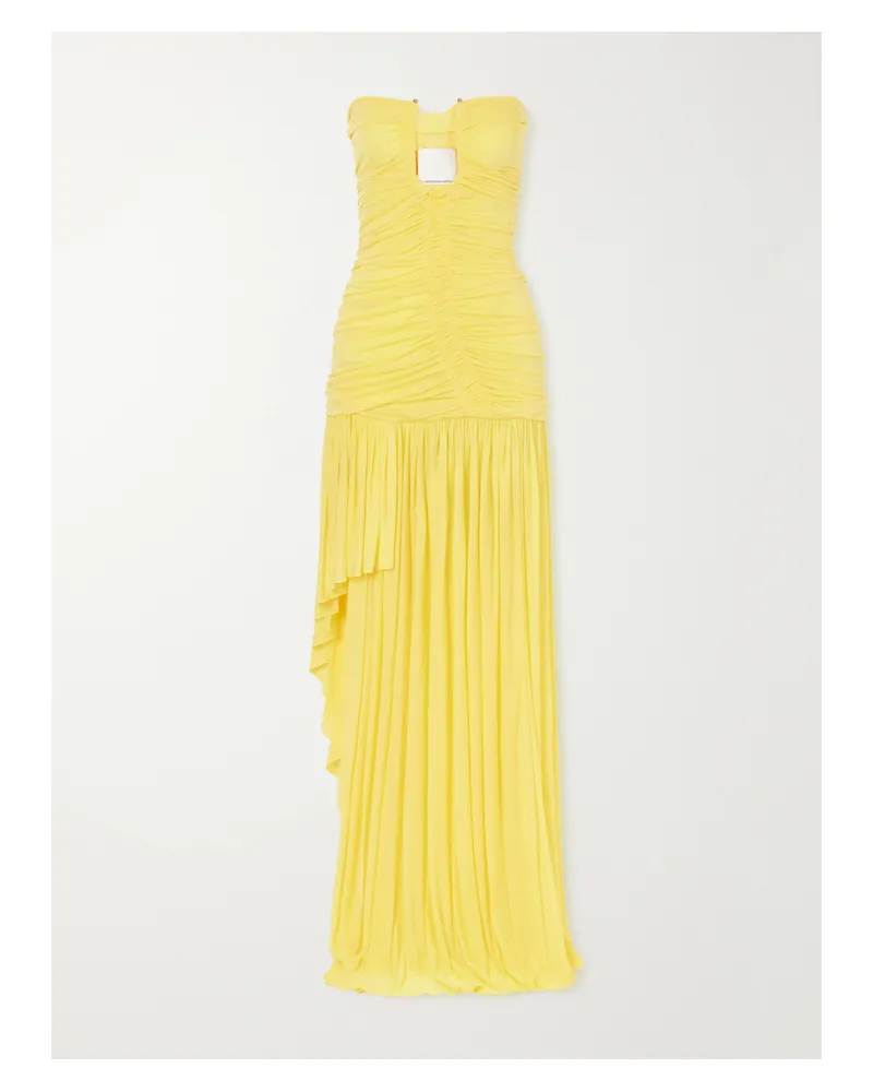 Christopher Esber Orion Strapless Ruched Chiffon Gown - Yellow Yellow