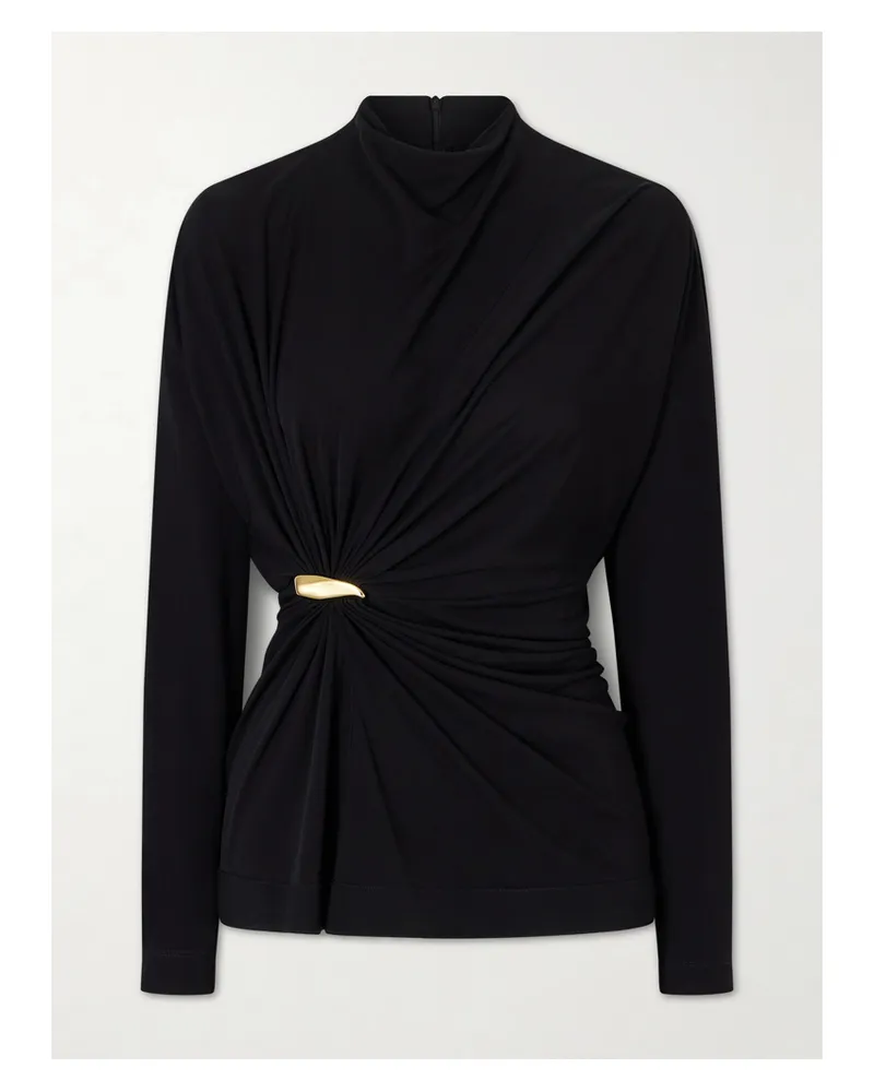 Bottega Veneta Embellished Gathered Jersey Top - Black Black