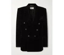 Double-breasted Velour Blazer - Black