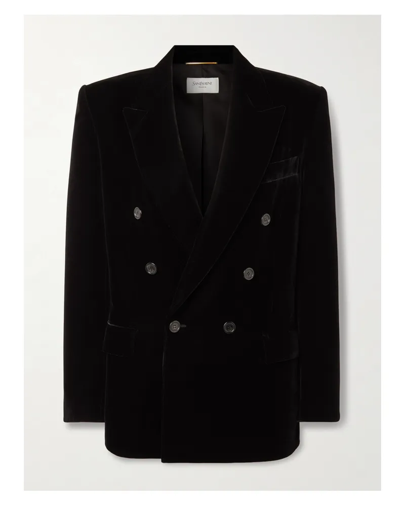 Saint Laurent Double-breasted Velour Blazer - Black Black