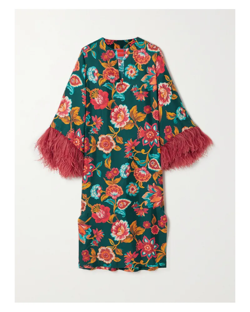 La DoubleJ Kaftan Aus Seiden-twill Mit Blumenprint Und Federn - Mehrfarbig Mehrfarbig
