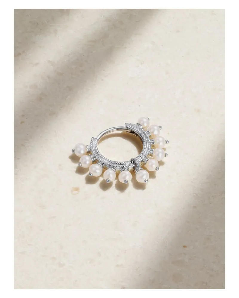 Maria Tash 8 Mm Creole Aus 14 Karat Weißgold Mit Perlen Weiß