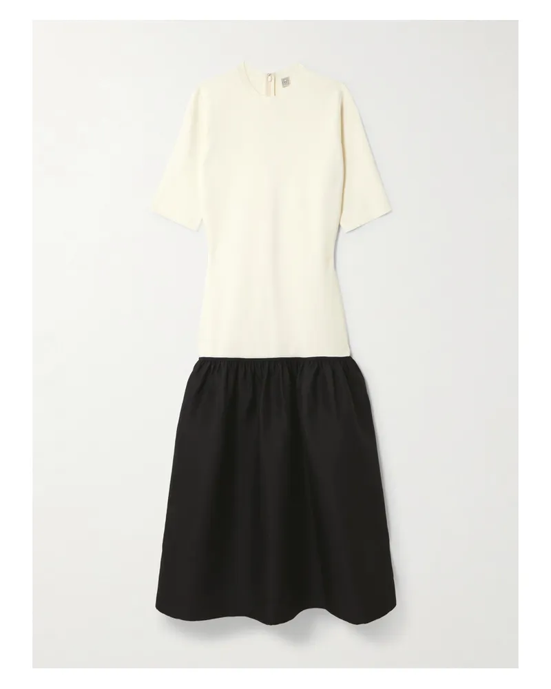 Totême Twinflower Midikleid Aus Rippstrick Und Crêpe Aus Einer Woll-seidenmischung Mit Raffung - Ecru Ecru