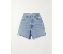 Parker Long Distressed Organic Denim Shorts - Blue