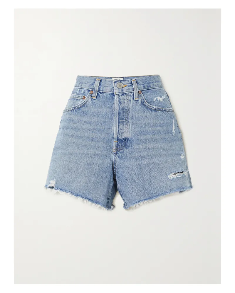 AGOLDE Parker Long Distressed Organic Denim Shorts - Blue Blue