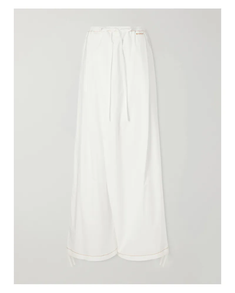 Marni Pleated Cotton-poplin Mid-rise Wide-leg Pants - White White