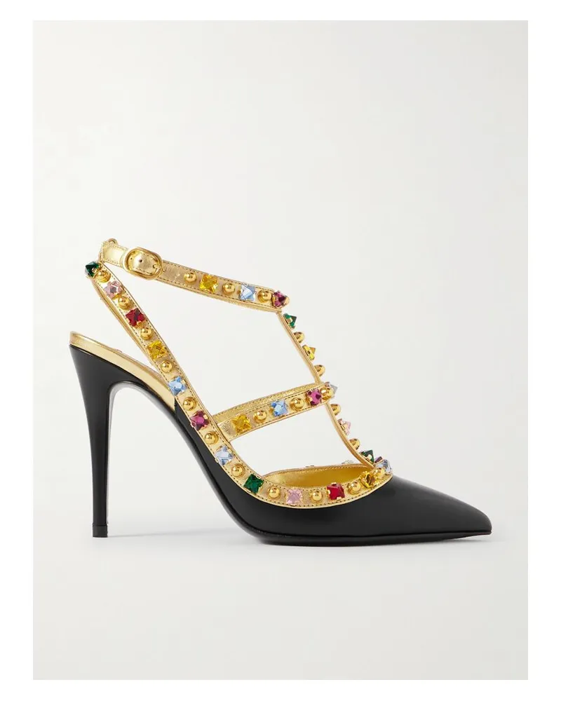 Valentino Garavani Rockstud 100 Pumps Aus Metallic-leder Mit Verzierungen - Schwarz Schwarz