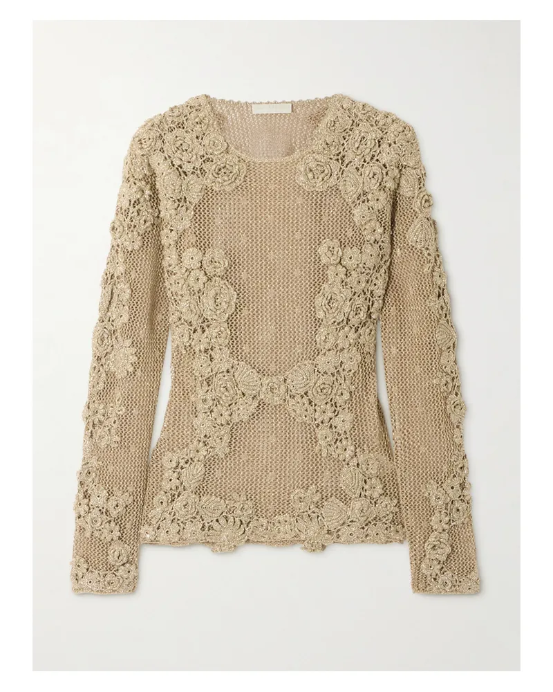 Ulla Johnson Viola Pullover Aus Häkelmaterial In Metallic-optik - Neutral Neutral
