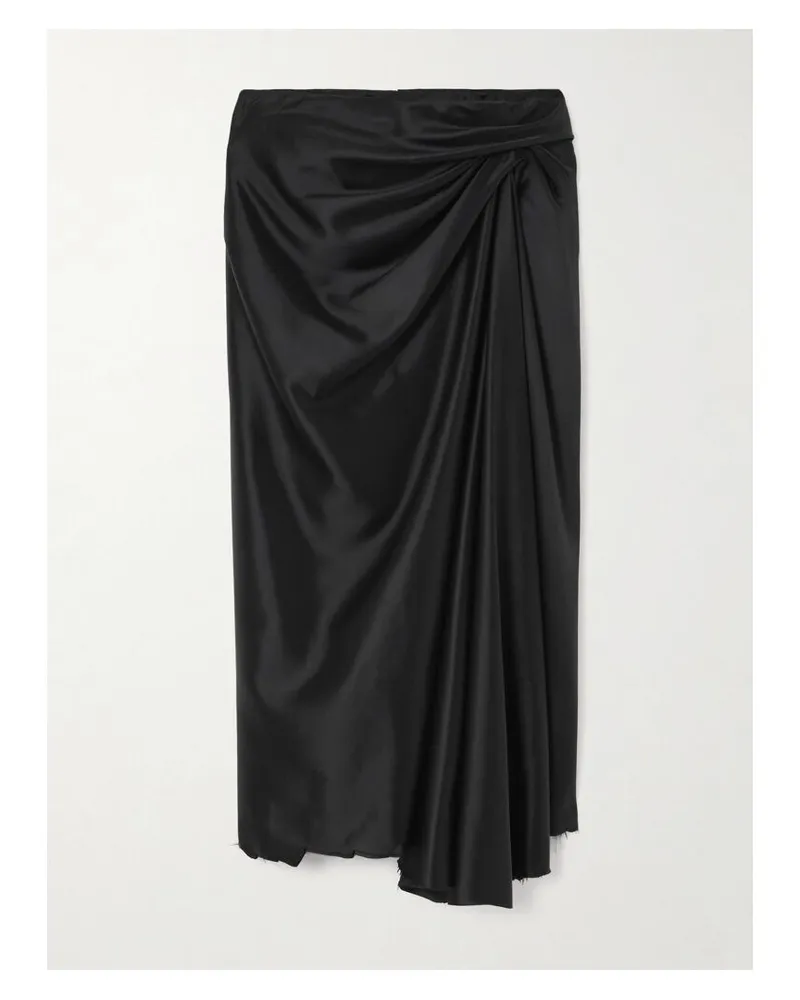 Balenciaga Asymmetrischer Midirock Aus Satin Mit Raffungen Und Fransen - Schwarz Schwarz