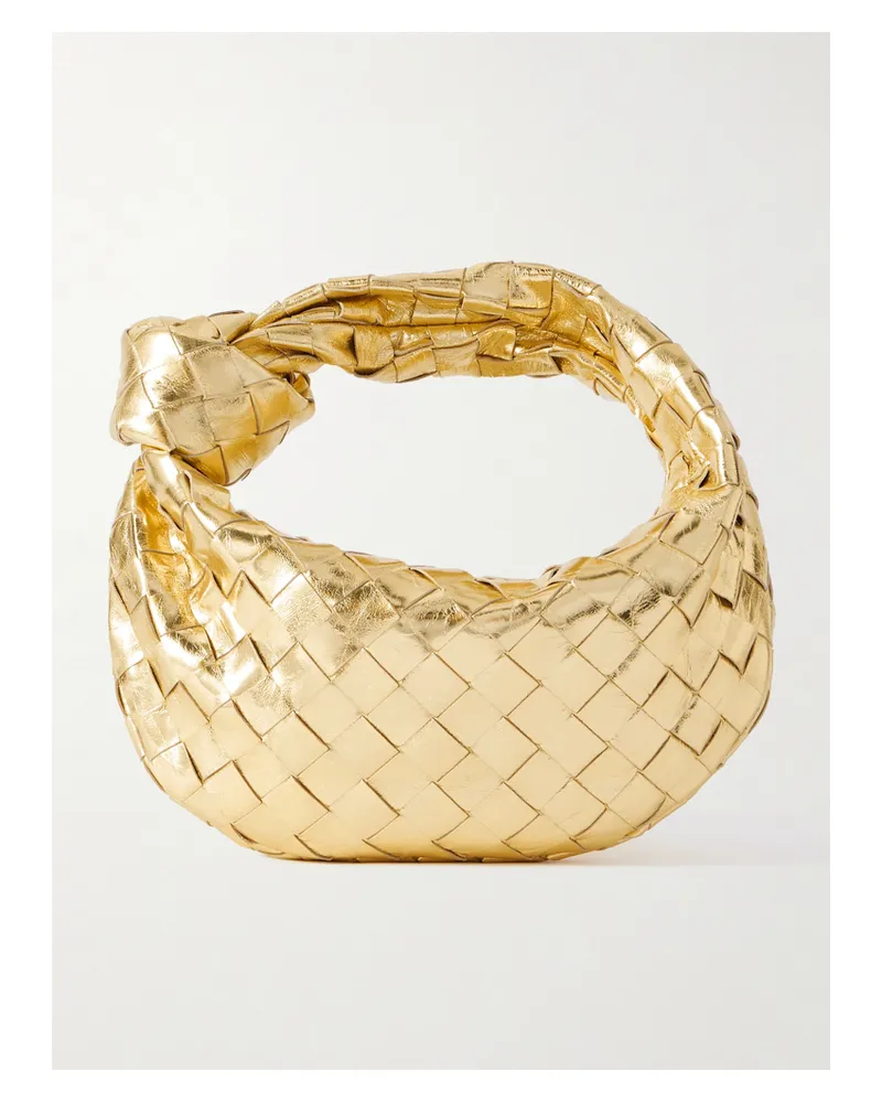 Bottega Veneta Jodie Mini Knotted Intrecciato Metallic Leather Tote - Gold Gold