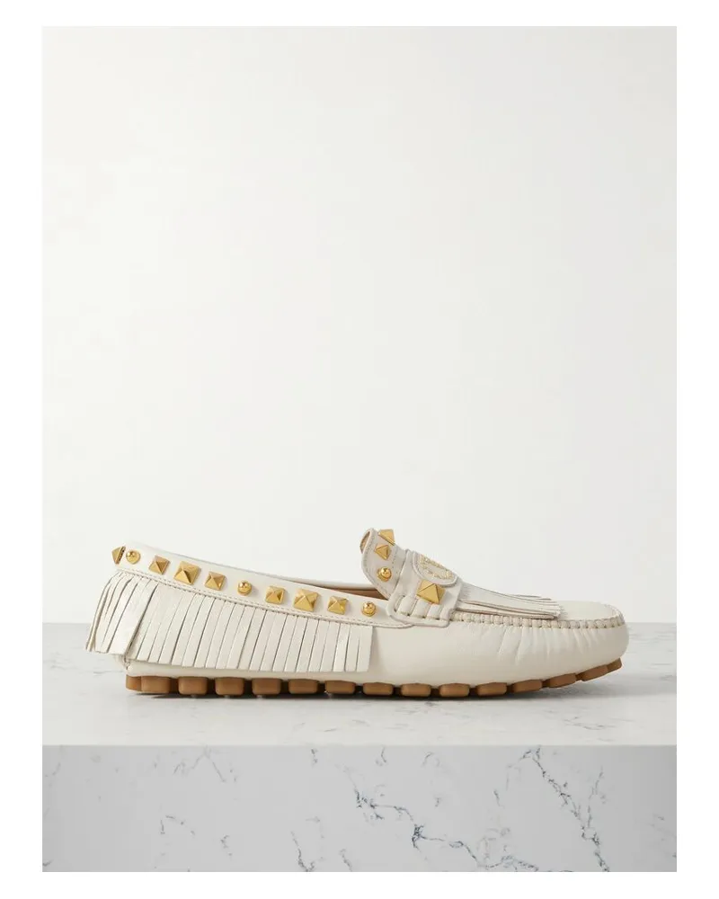 Valentino Garavani Plaster Caster Driver Loafers Aus Strukturiertem Mit Fransen Und Nieten - Elfenbein Elfenbein