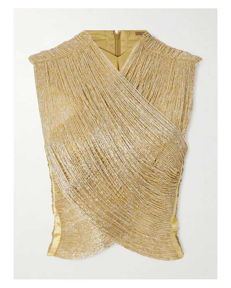 Cult Gaia Haisley Verkürztes Oberteil Aus Mesh Mit Satinbesätzen Und Zierperlen - Gold Gold