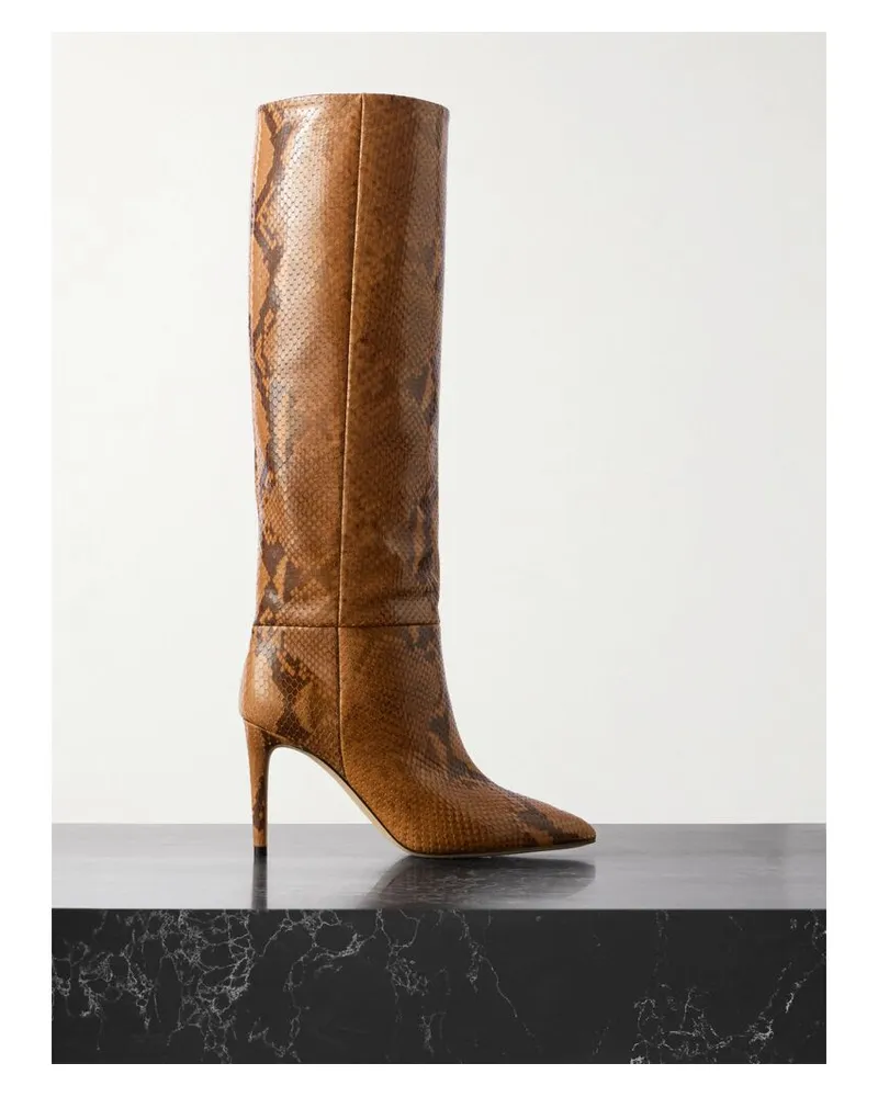 Paris Texas Stiletto Kniehohe Stiefel Aus Leder Mit Schlangeneffekt - Braun Braun