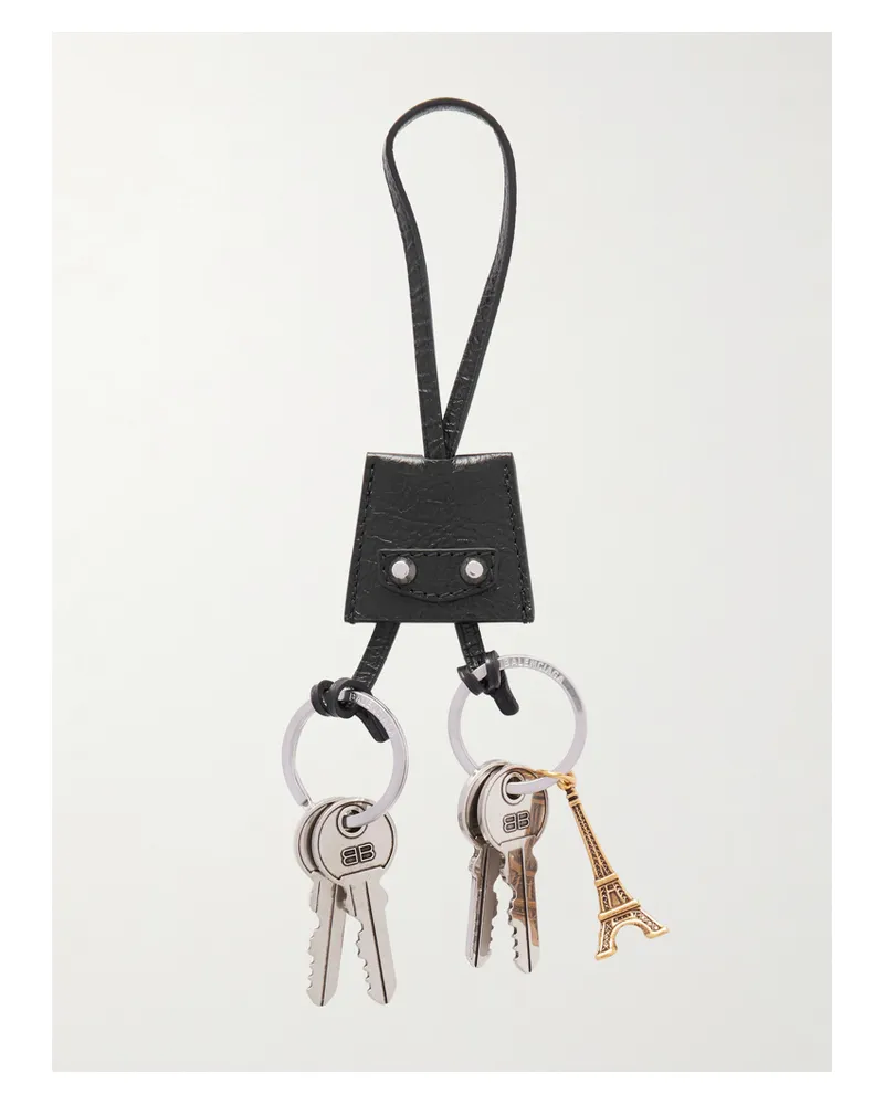 Balenciaga Le City Eiffel Taschenanhänger Aus Strukturiertem Leder Mit Silber-und Goldfarbenen Details - Schwarz Schwarz