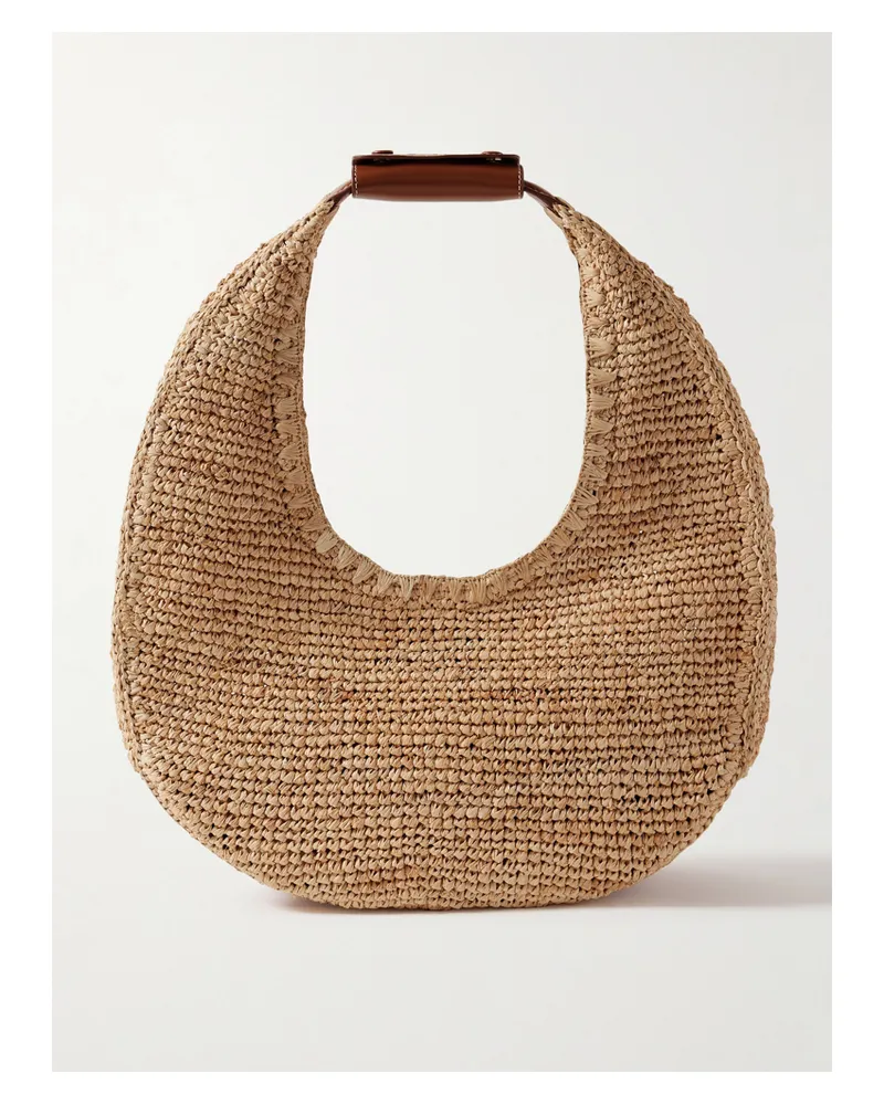 STAUD Moon Large Leather-trimmed Raffia Tote - Neutrals Neutrals