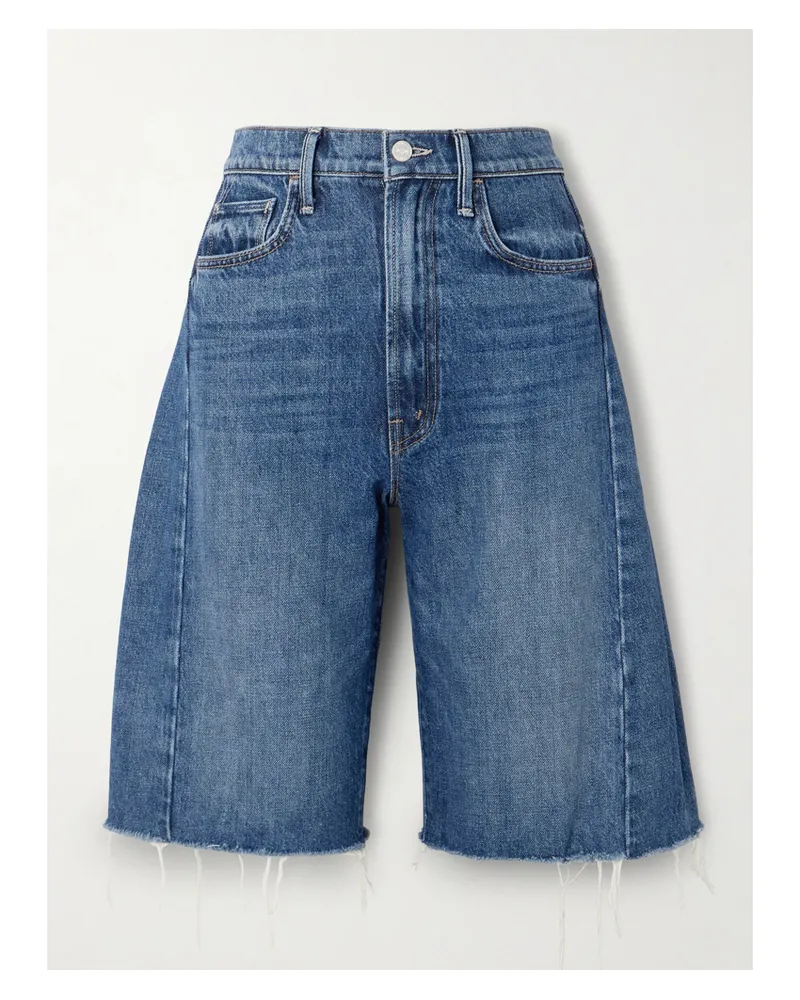 Mother The Half Pipe Bermuda Fray Denim Shorts - Blue Blue