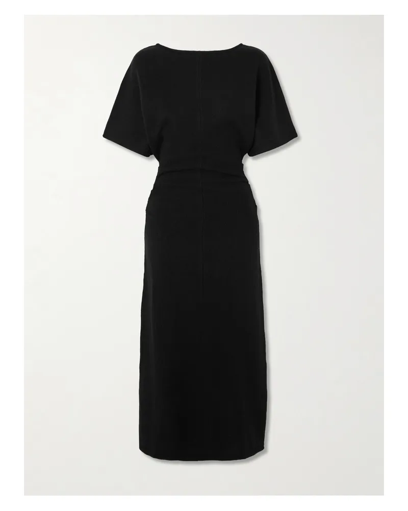 STAUD Amelie Ruched Wool-blend Midi Dress - Black Black